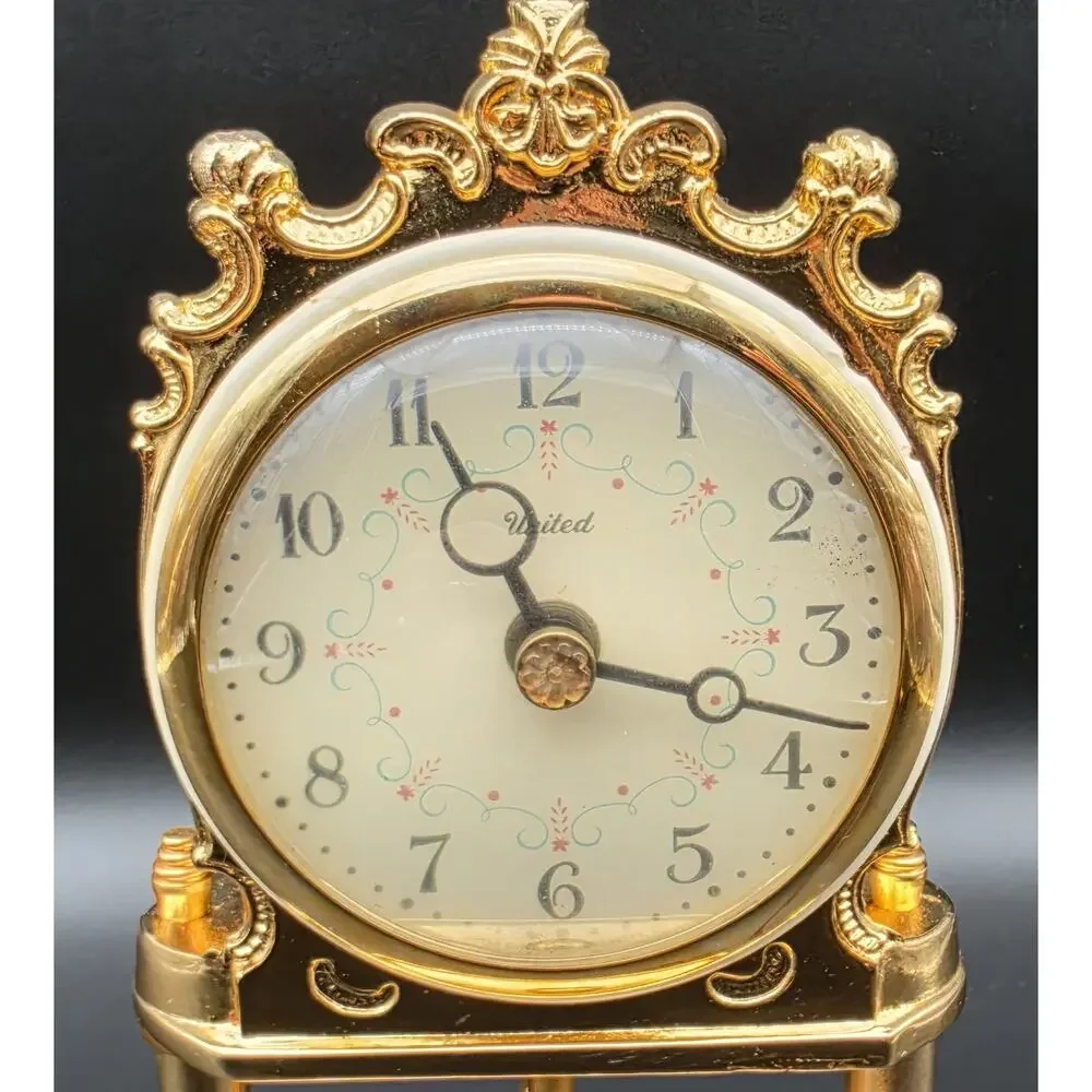 Vintage United Model 975 Brass Anniversary Clock w/ Glass Dome Works - Rare